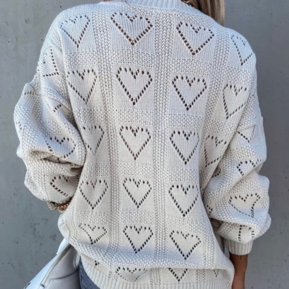 vneck boho vday heart print sweater BEIGE - Picture 3 of 7